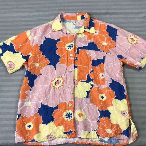 Rails Shirt Mens Small Linen Mackinley Flower Power Floral Hawaiian Button Up - Picture 2 of 7